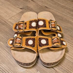 Rouge Helium Tan and Brown Crochet Platform Sandals sz 8